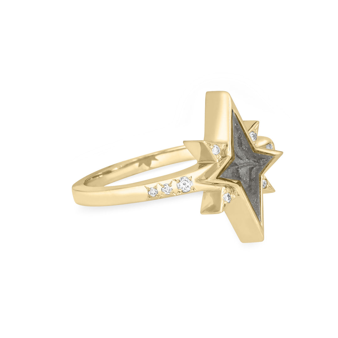 North Star Cremation Ring in 14K Yellow Gold with 10 Diamonds