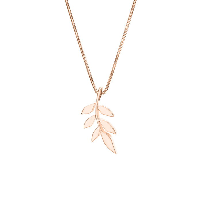This photo shows the 14K Rose Gold Olive Branch Ashes Pendant designed by close by me jewelry from the back