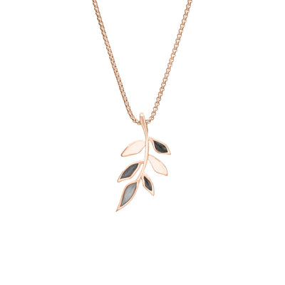 This photo shows the 14K Rose Gold Olive Branch Ashes Pendant designed by close by me jewelry from the front