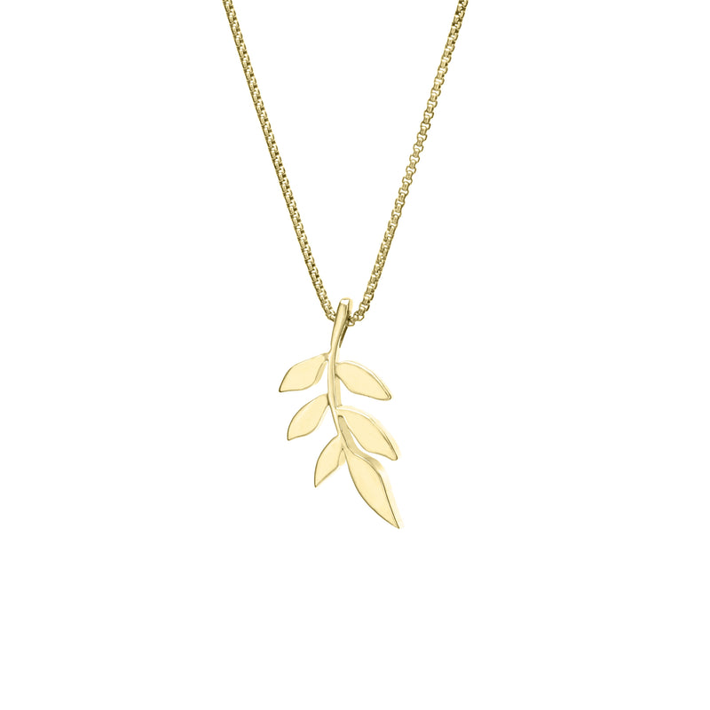 This photo shows the 14K Yellow Gold Olive Branch Ashes Pendant designed by close by me jewelry from the back
