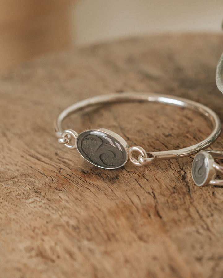 Oval Bangle Clasp Cremation Bracelet in Sterling Silver
