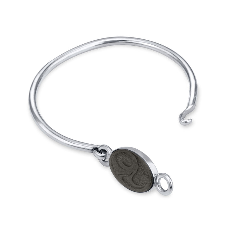 14k White Gold Cremation Bracelet with cremation ashes shown unclasped