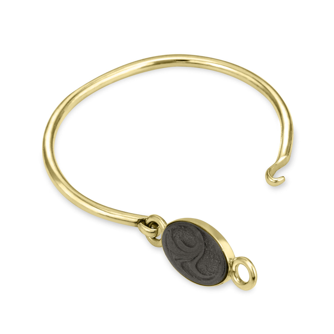 oval clasp cremation bracelet in 14k yellow gold shown unclasped