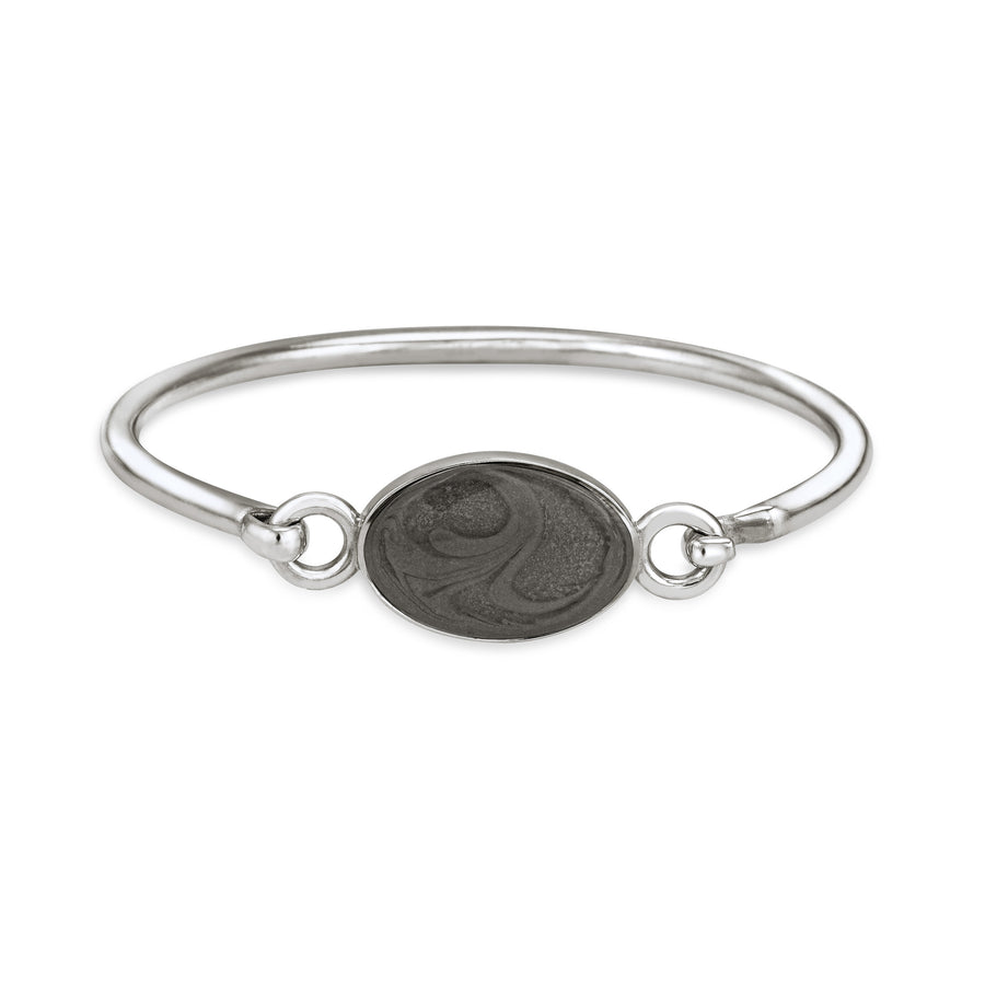 Oval Clasp Cremation Bracelet in Sterling Silver pictured from the front with a white background