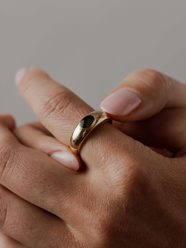 Oval Dome Cremation Ring in 14K Yellow Gold