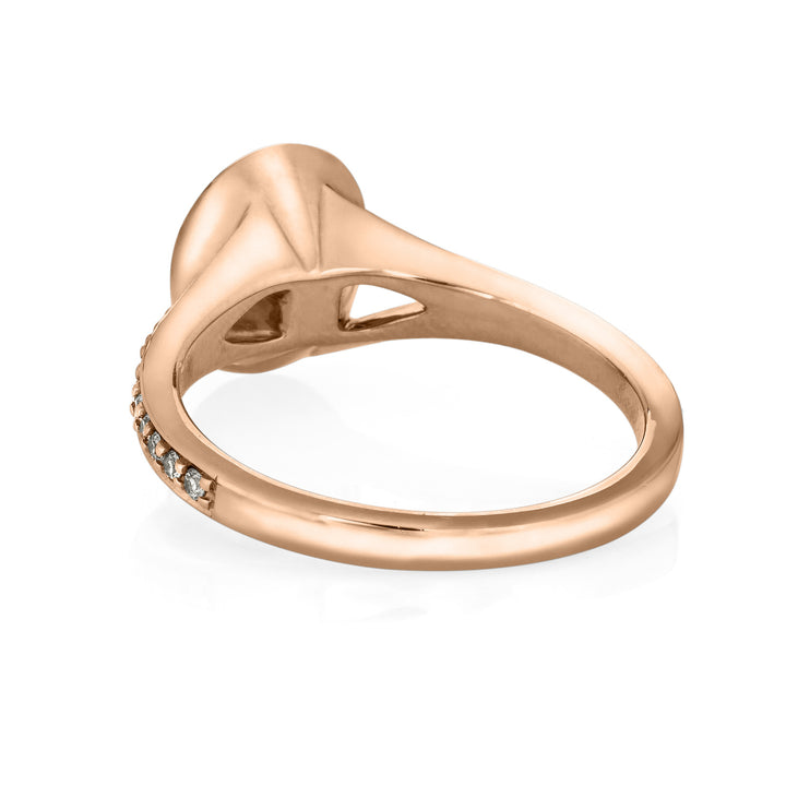 Pictured here is close by me jewelry's Oval Split Shank Champagne Diamond Band Ring from the back showing the detail on the back of the setting and the band