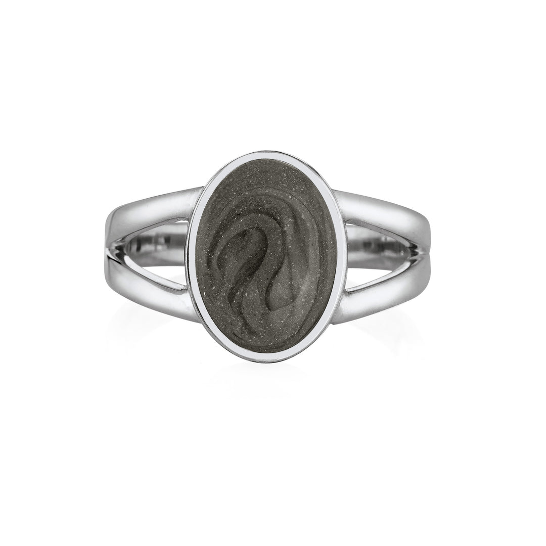 Oval Split Shank Cremation Ring in 14K White Gold