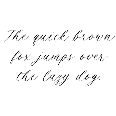 Pictured is the statement "The quick brown fox jumps over the lazy dog." in the Script Font option that is available for engraving.