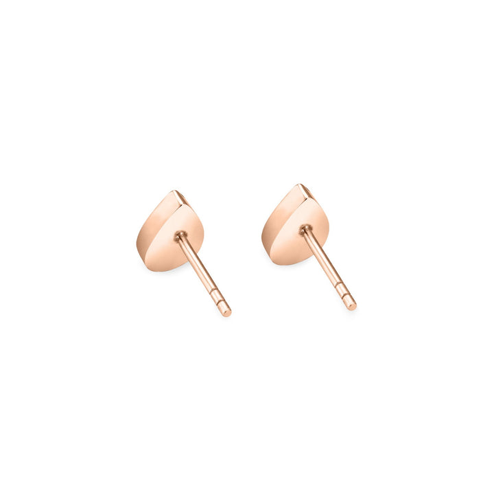 Pear stud cremation earrings in 14k rose gold shown from the back