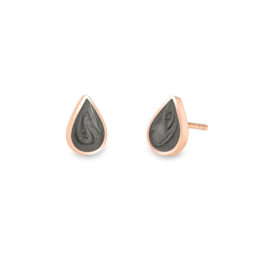 Pear stud cremation earrings in 14k rose gold shown from the front