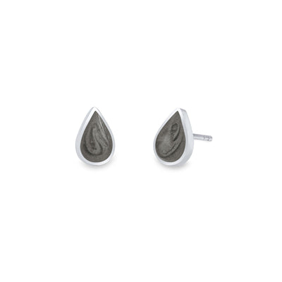 Pear stud cremation earrings in 14k white gold shown from the front