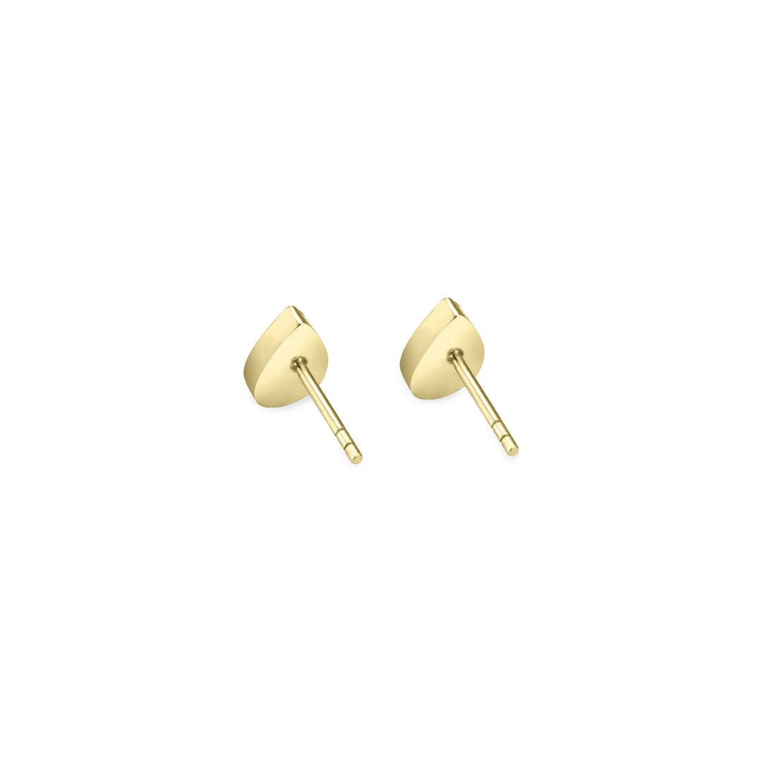 Pear stud cremation earrings in 14k yellow gold shown from the back