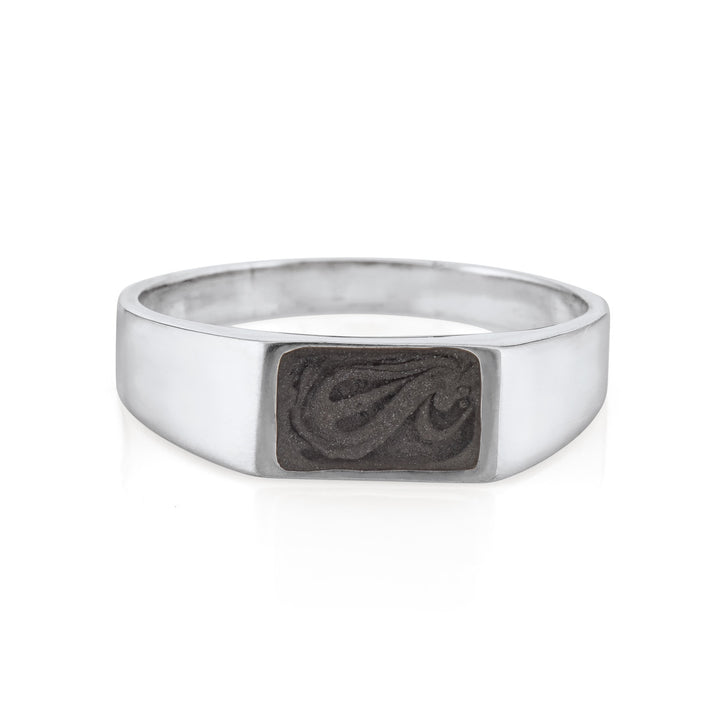 Rectangle Signet Cremation Ring in 14K White Gold