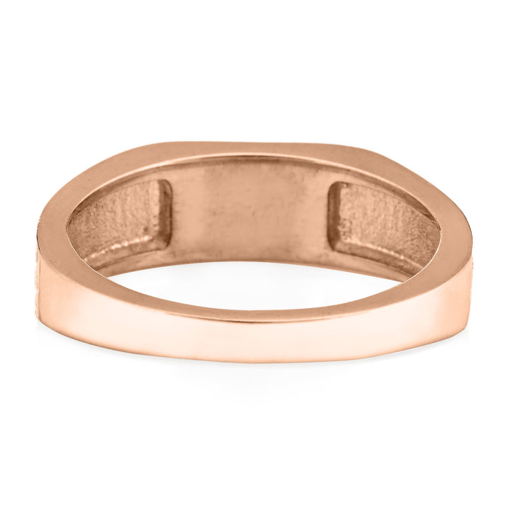 back of close by me's 14k rose gold ridged band rectangle signet cremation ring