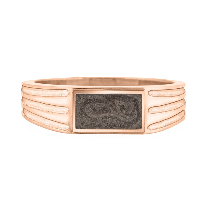 front of close by me's 14k rose gold ridged band rectangle signet cremation ring