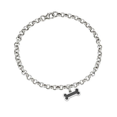 Rolo Chain Bracelet in Sterling Silver shown with the dog bone charm on it.