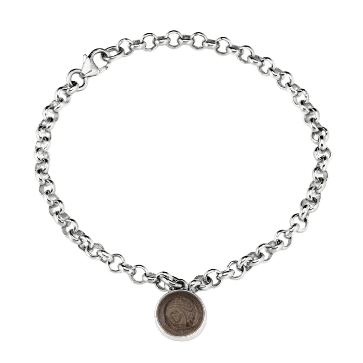 Rolo Chain Bracelet in Sterling Silver shown with an 8 mm dome pendant charm on