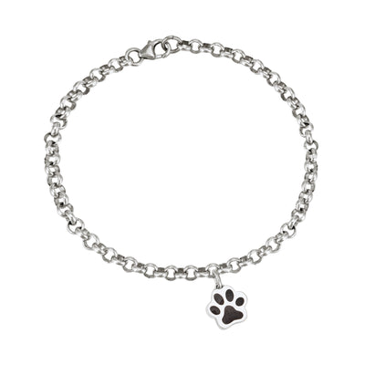 Rolo Chain Bracelet in Sterling Silver shown with the small paw print charm on