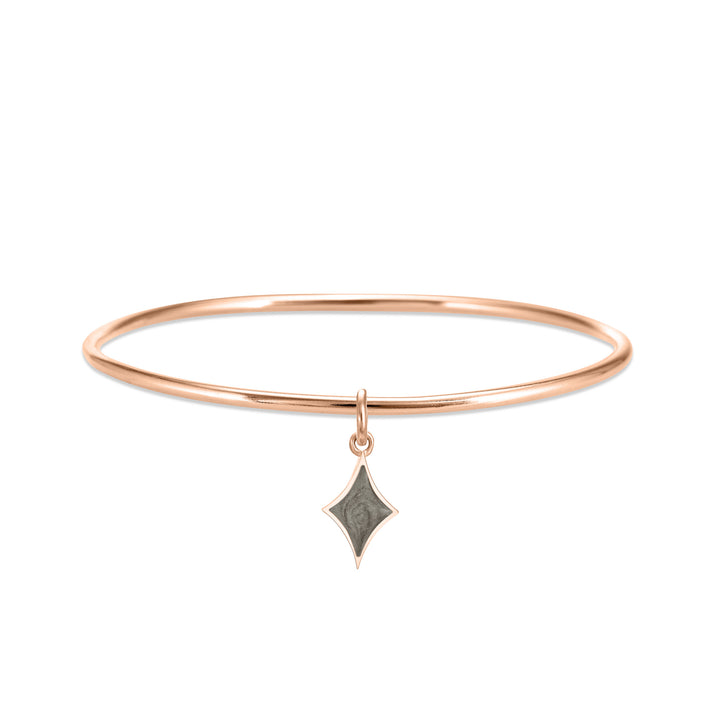 14k rose gold single bangle cremation bracelet with diamond ashes charm shown from the front
