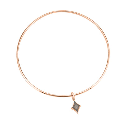 14k rose gold single bangle cremation bracelet with diamond ashes charm shown from the top