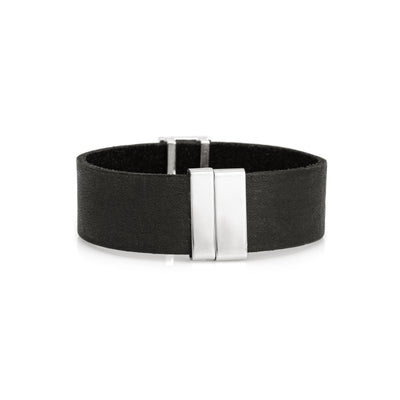 Sale | Wide Leather Bracelet with Rectangle Cremation Component in Sterling Silver