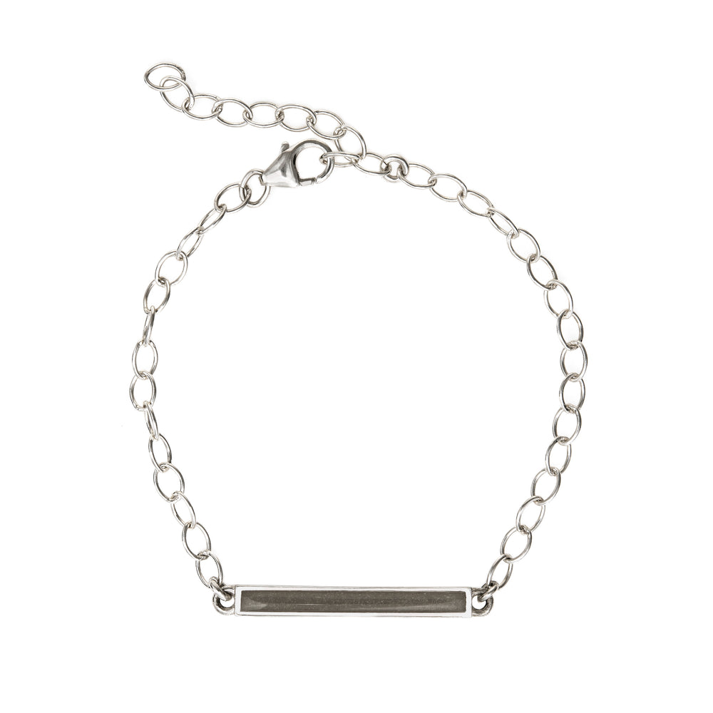 sterling silver thin lateral bar cremation bracelet shown from the top