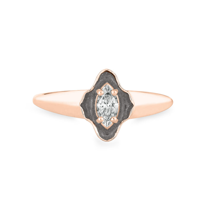 Scalloped Marquise Diamond Cremation Ring in 14K Rose Gold