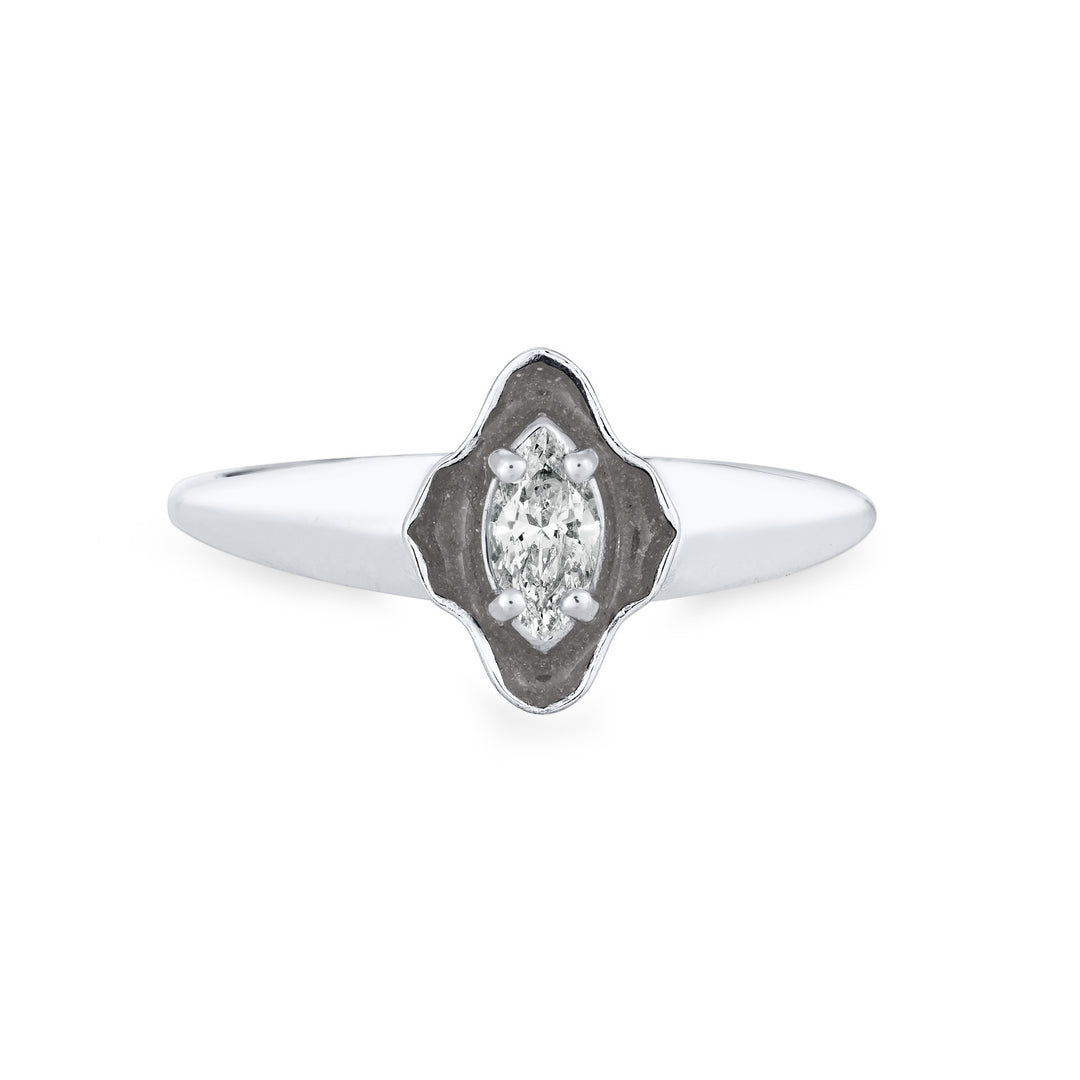 Scalloped Marquise Diamond Cremation Ring in 14K White Gold