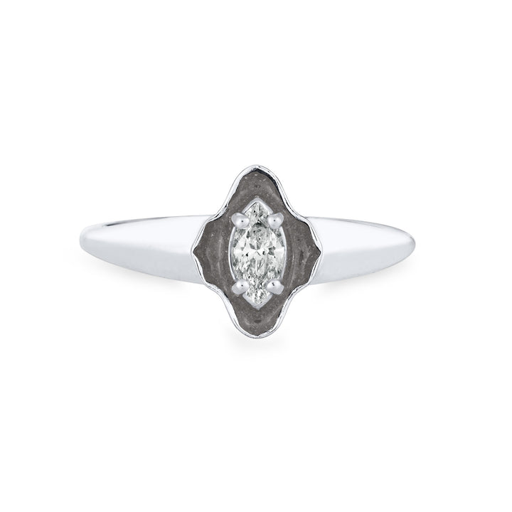 Scalloped Marquise Diamond Cremation Ring in 14K White Gold