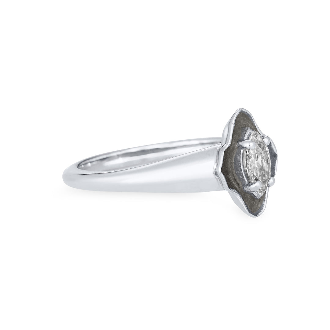 Scalloped Marquise Diamond Cremation Ring in 14K White Gold