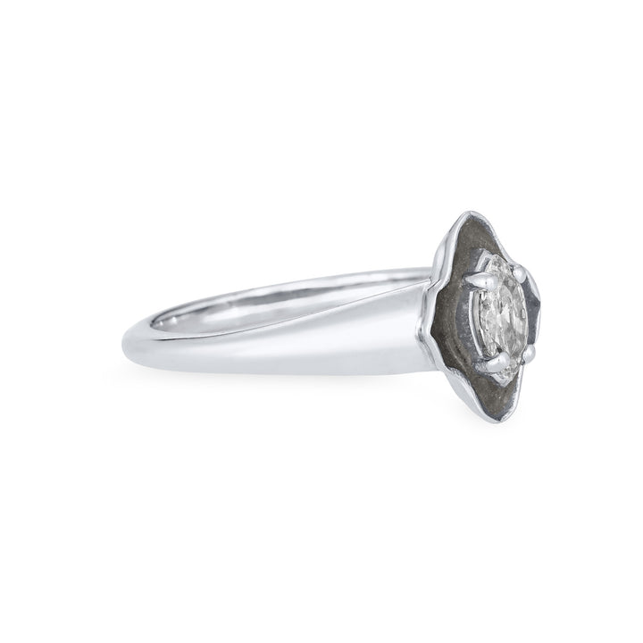 Scalloped Marquise Diamond Cremation Ring in 14K White Gold