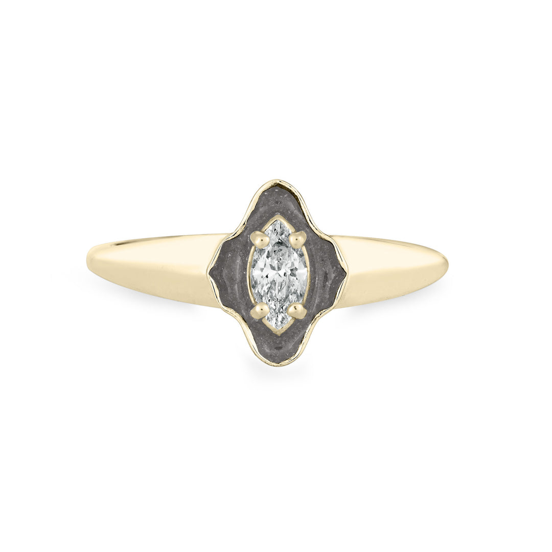 Scalloped Marquise Diamond Cremation Ring in 14K Yellow Gold