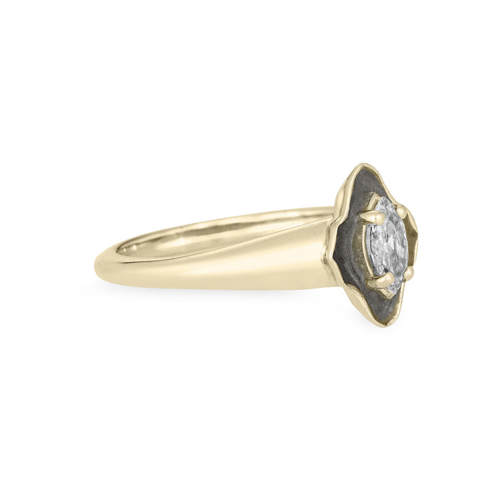 Scalloped Marquise Diamond Cremation Ring in 14K Yellow Gold