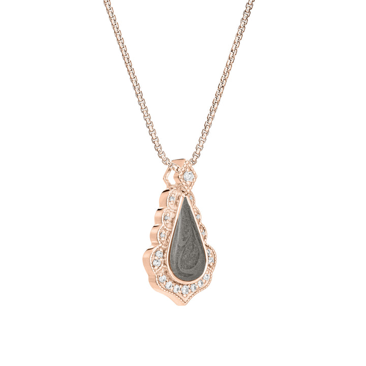 Scalloped Pear Diamond Cremation Necklace in 14K Rose Gold