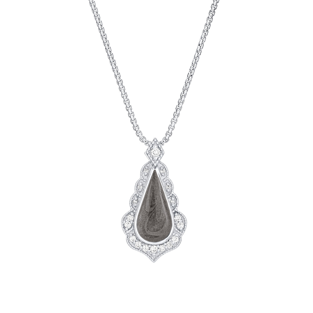 Scalloped Pear Diamond Cremation Necklace in 14K White Gold