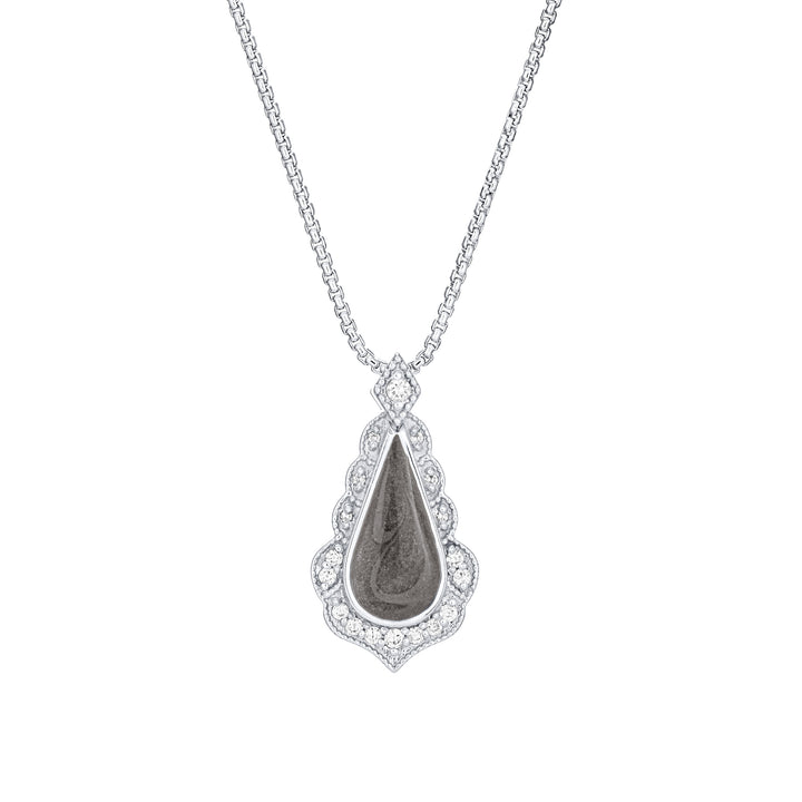 Scalloped Pear Diamond Cremation Necklace in 14K White Gold