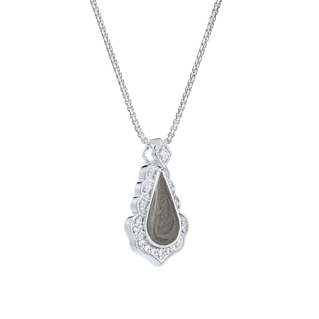 Scalloped Pear Diamond Cremation Necklace in 14K White Gold