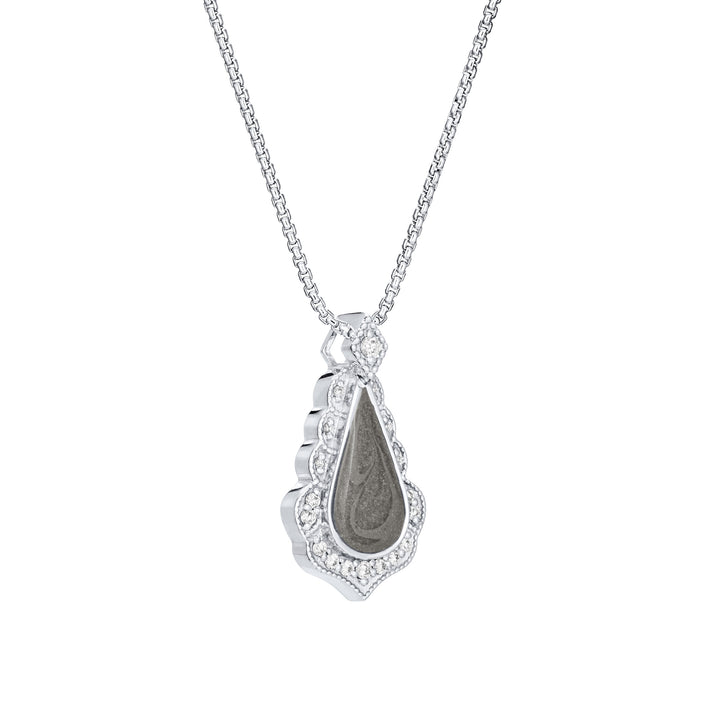 Scalloped Pear Diamond Cremation Necklace in 14K White Gold