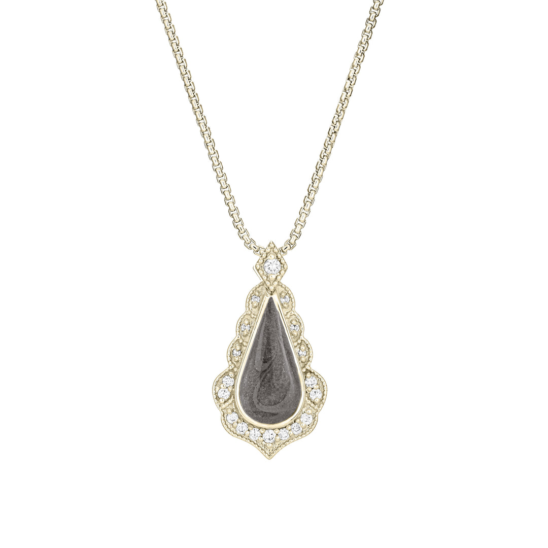 Scalloped Pear Diamond Cremation Necklace in 14K Yellow Gold