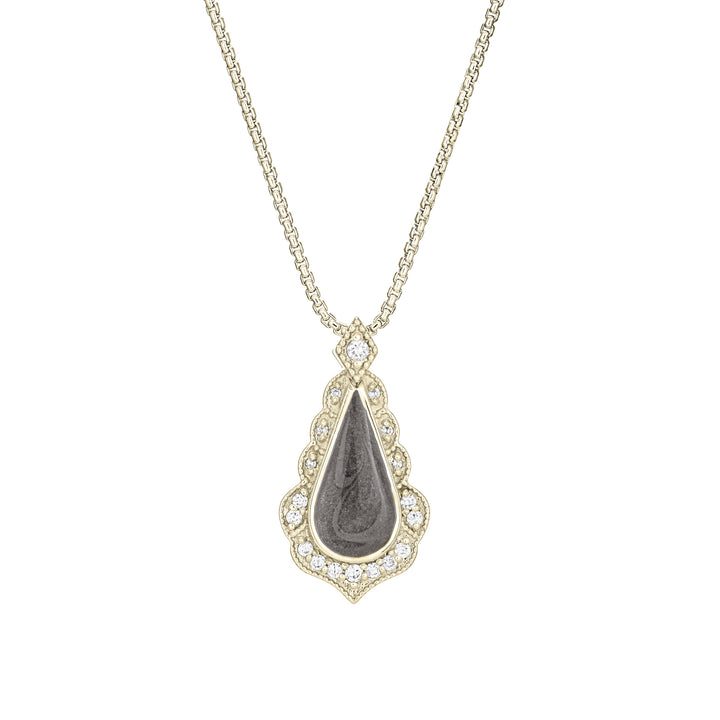 Scalloped Pear Diamond Cremation Necklace in 14K Yellow Gold