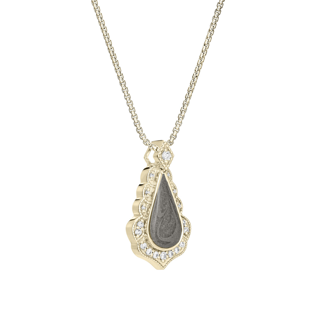 Scalloped Pear Diamond Cremation Necklace in 14K Yellow Gold