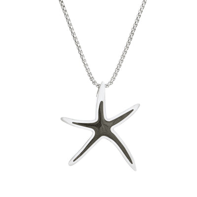 A close-up, front view of Close By Me's Sea Star Cremation Pendant in Sterling Silver against a solid white background.