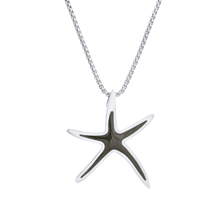 A close-up, front view of Close By Me's Sea Star Cremation Pendant in 14K White Gold against a solid white background.