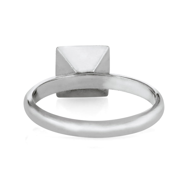 This photo shows the Signature Square Stackable Band Ring with ashes in 14K White Gold designed by close by me jewelry from the back
