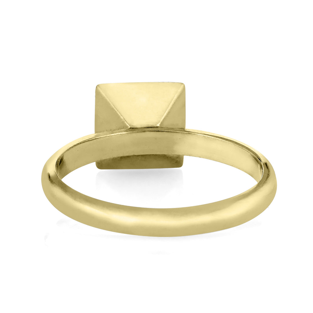Pictured here is the 14K Yellow Gold Signature Square Stackable Band Ashes Ring designed by close by me jewelry from the back