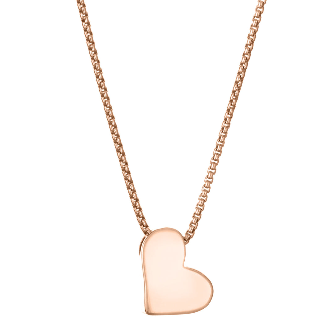 The Signature Sliding Heart Cremation Pendant in 14K Rose Gold and set with ashes by close by me jewelry from the back