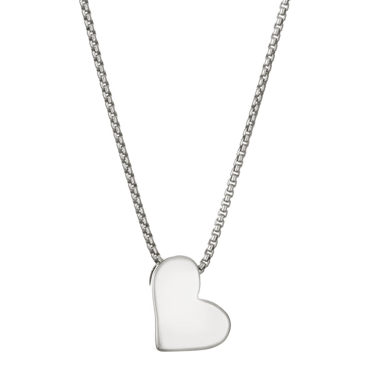 The Signature Sliding Heart Cremated Remains Necklace in Sterling Silver and set with cremains by close by me jewelry from the back