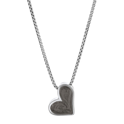 The Signature Sliding Heart Cremation Necklace in 14K White Gold and set with ashes by close by me jewelry from the front