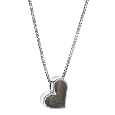 The Signature Sliding Heart Cremation Necklace in 14K White Gold and set with ashes by close by me jewelry from the side