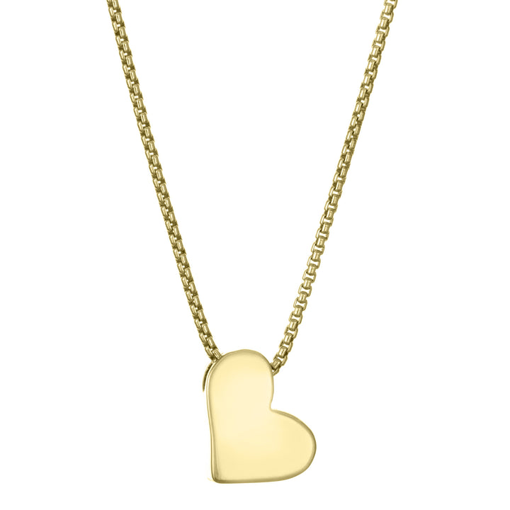 The Signature Sliding Heart Cremains Pendant in 14K Yellow Gold and set with ashes by close by me jewelry from the back